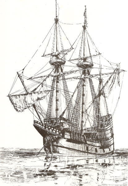 The Mayflower II, becalmed